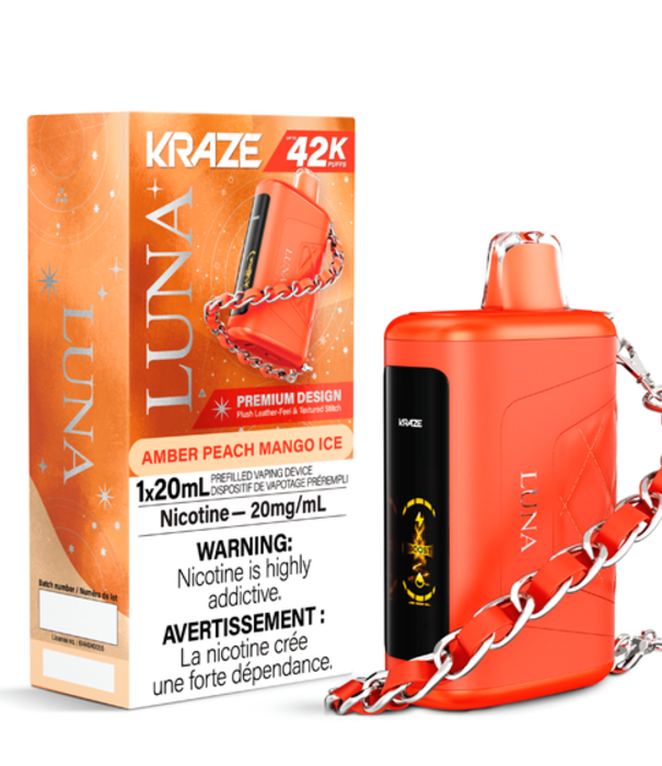 Kraze Amber Peach Mango Ice Kraze Luna 42k Rechargeable Disposable