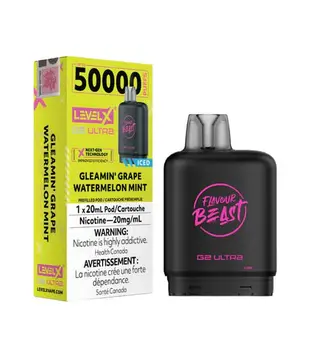 Gleamin Grape Watermelon Mint  Ice Flavour Beast Level X G2 Ultra 50k Disposable Vape Pod