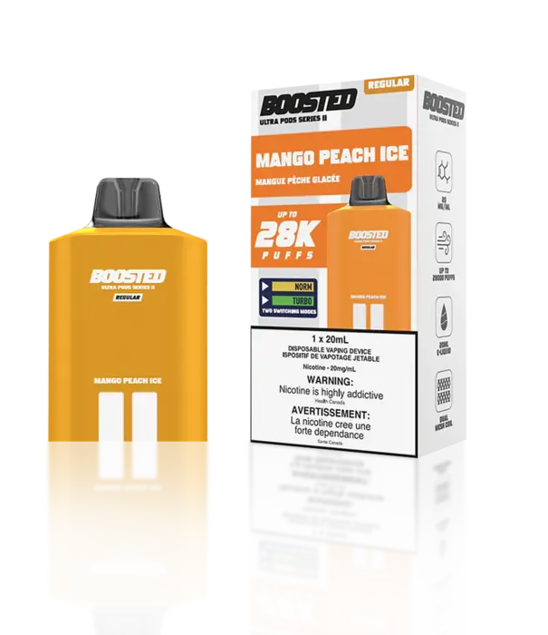 Boosted Mango Peach Ice Boosted Ultra Pod Series II 28k Regular Disposable Vape zpod
