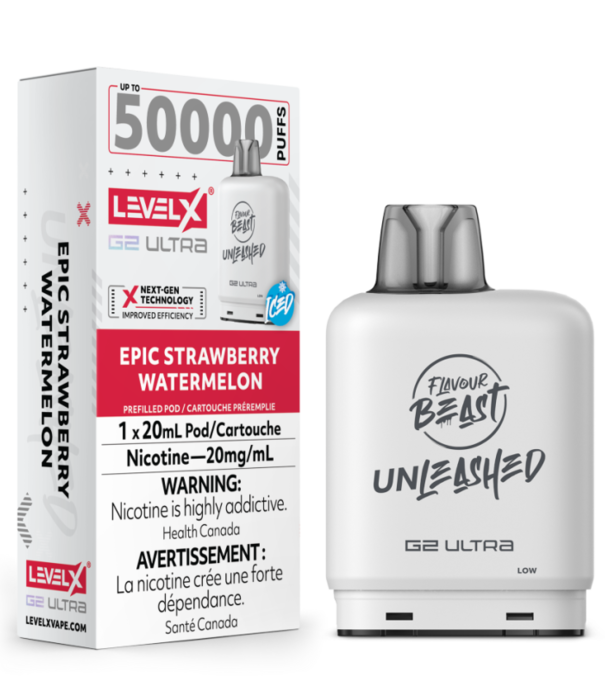 Flavour Beast Epic Strawberry Watermelon Ice Flavour Beast Unleashed Level X G2 Ultra 50k Disposable Vape Pod