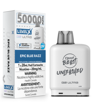 Epic Blue Razz Ice Flavour Beast Unleashed Level X G2 Ultra 50k Disposable Vape Pod