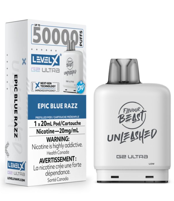 Flavour Beast Epic Blue Razz Ice Flavour Beast Unleashed Level X G2 Ultra 50k Disposable Vape Pod
