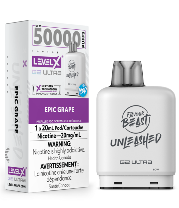 Flavour Beast Epic Grape Ice Flavour Beast Unleashed Level X G2 Ultra 50k Disposable Vape Pod