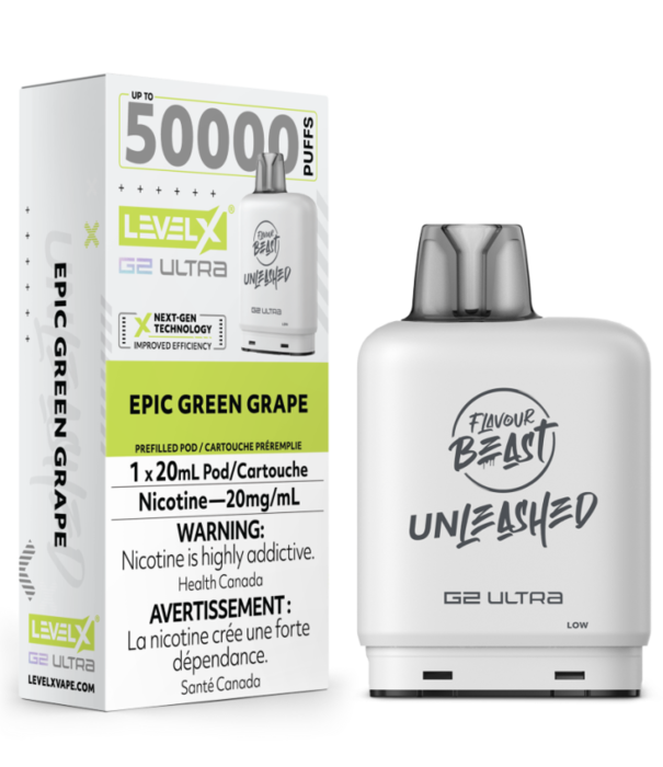 Flavour Beast Epic Green Grape Flavour Beast Unleashed Level X G2 Ultra 50k Disposable Vape Pod
