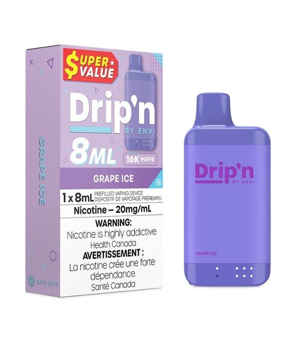 Envi Drip'n Grape Ice Drip’N by Envi 8ml 16k Rechargeable Disposable