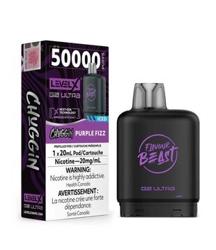 Purple Sparkle Ice Flavour Beast  Chuggin Level X G2 Ultra 50k Disposable Vape Pod