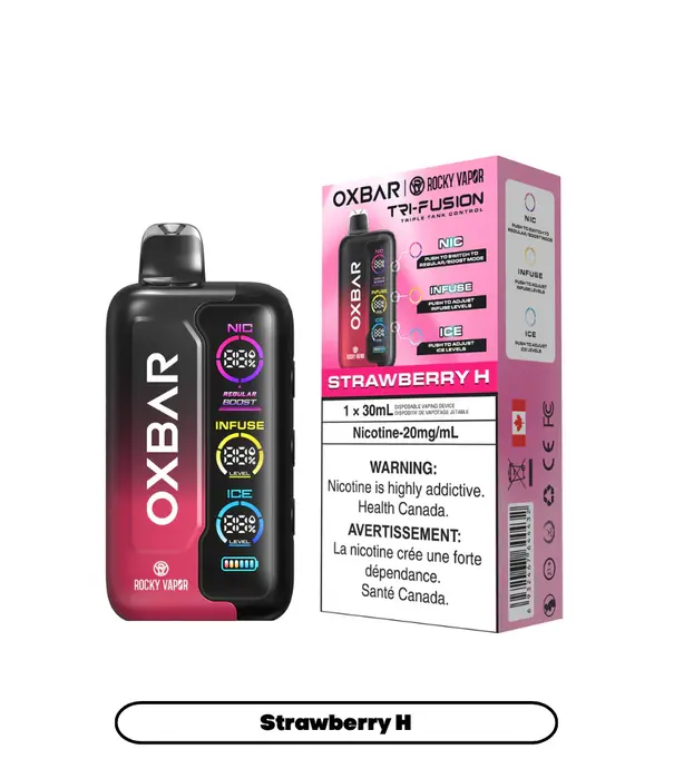 Ox Bar Strawberry H Rocky Vapor Ox Bar Tri-Fusion 30ml Rechargeable Disposable