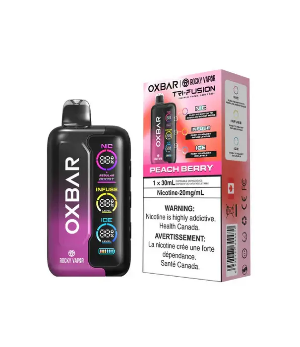Ox Bar Peach Berry Rocky Vapor Ox Bar Tri-Fusion 30ml Rechargeable Disposable