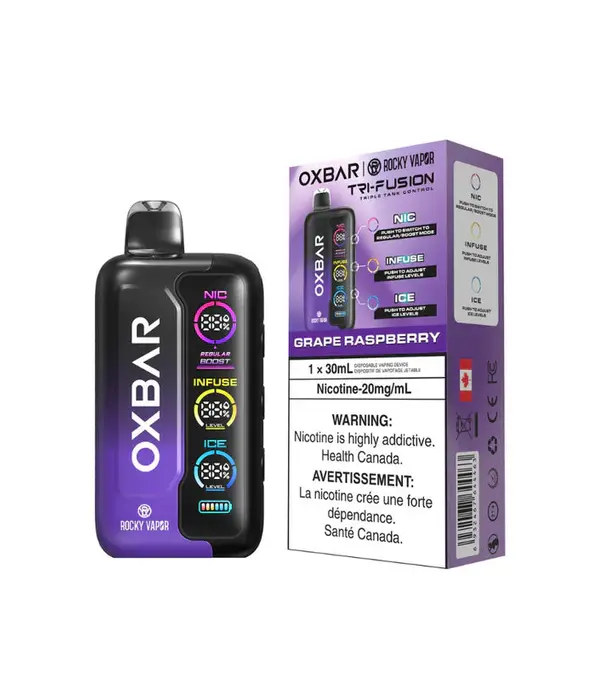 Ox Bar Grape Raspberry Rocky Vapor Ox Bar Tri-Fusion 30ml Rechargeable Disposable
