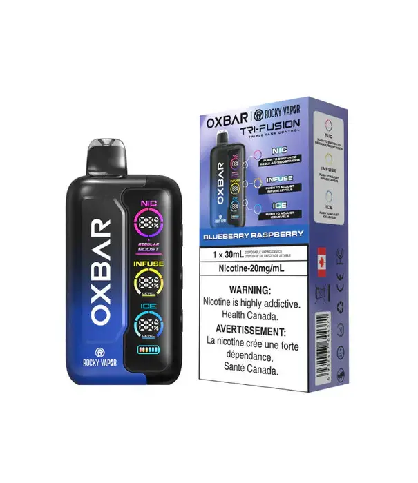 Ox Bar Blueberry Raspberry Rocky Vapor Ox Bar Tri-Fusion 30ml Rechargeable Disposable