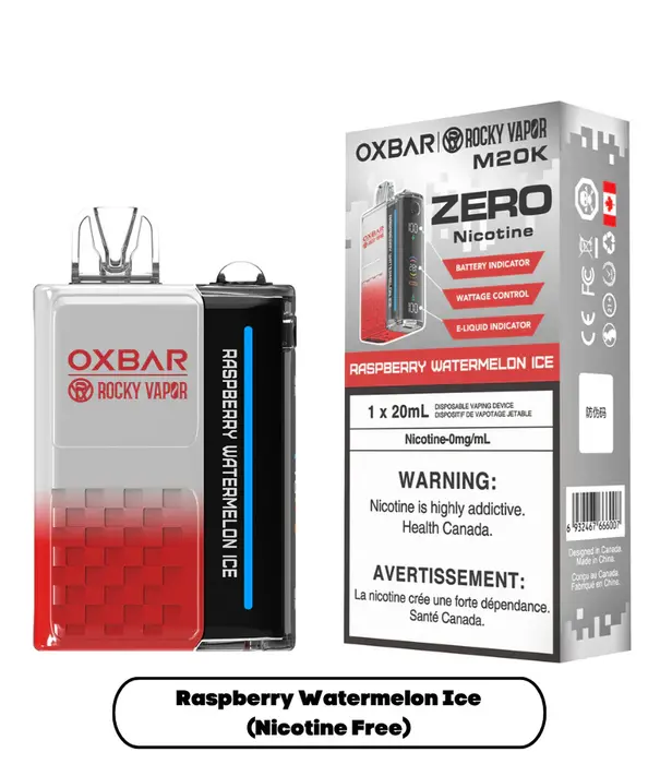 Ox Bar Raspberry Watermelon Ice Rocky Vapor Ox Bar M20K Zero Nicotine Rechargeable Disposable