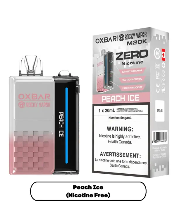 Ox Bar Peach Ice Rocky Vapor Ox Bar M20K Zero Nicotine Rechargeable Disposable