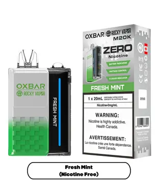 Fresh Mint Rocky Vapor Ox Bar M20K Zero Nicotine Rechargeable Disposable