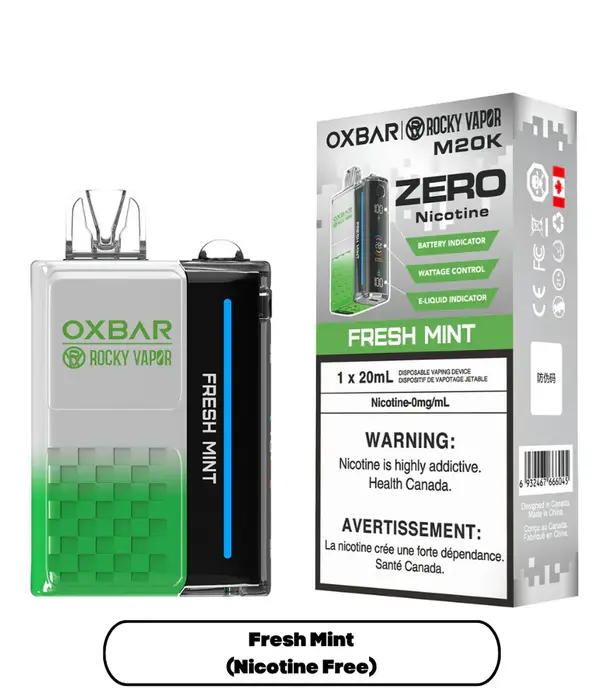Ox Bar Fresh Mint Rocky Vapor Ox Bar M20K Zero Nicotine Rechargeable Disposable
