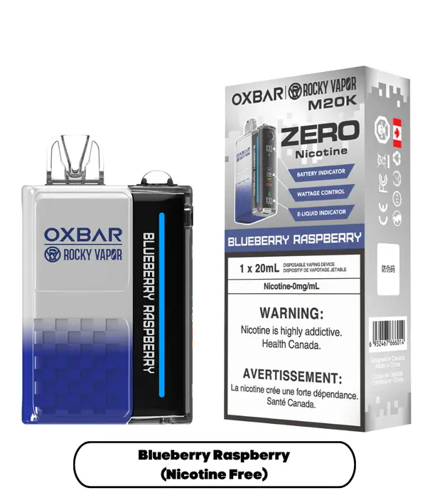 Ox Bar Blueberry Raspberry Rocky Vapor Ox Bar M20K Zero Nicotine Rechargeable Disposable