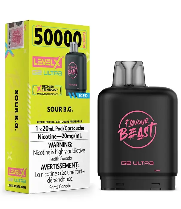 level X Sour B.G. Ice Flavour Beast Level X G2 Ultra 50k Disposable Vape Pod