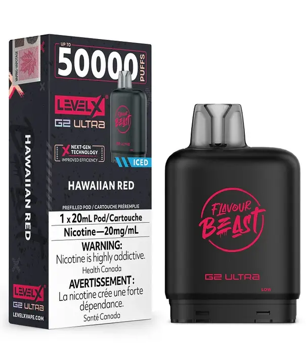 level X Hawaiian Red Ice Flavour Beast Level X G2 Ultra 50k Disposable Vape Pod