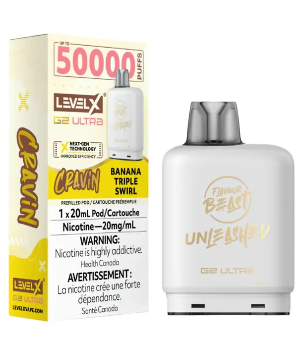 level X Banana Triple Swirl flavour Beast Unleashed Cravin Level X G2 Ultra 50k Disposable Vape Pod