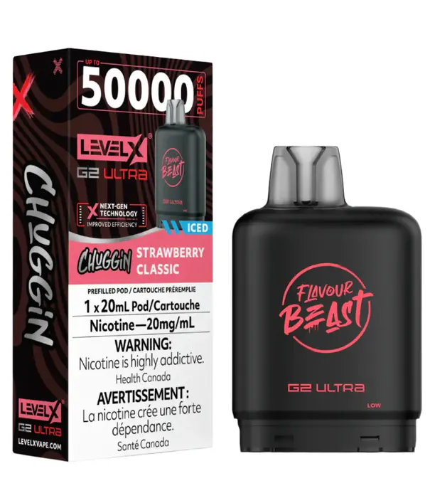 level X Strawberry Classic Ice Flavour Beast Chuggin Level X G2 Ultra 50k Disposable Vape Pod