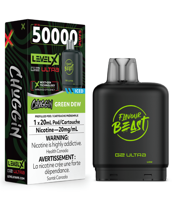level X Green Dew Ice Flavour Beast Chuggin Level X G2 Ultra 50k Disposable Vape Pod