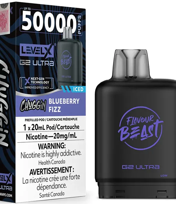 level X Blueberry Fizz Ice Flavour Beast Chuggin Level X G2 Ultra 50k Disposable Vape Pod