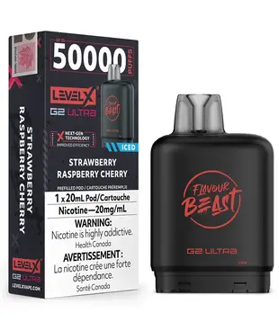 Strawberry Raspberry Cherry Ice Flavour Beast Level X G2 50k Disposable Vape Pod