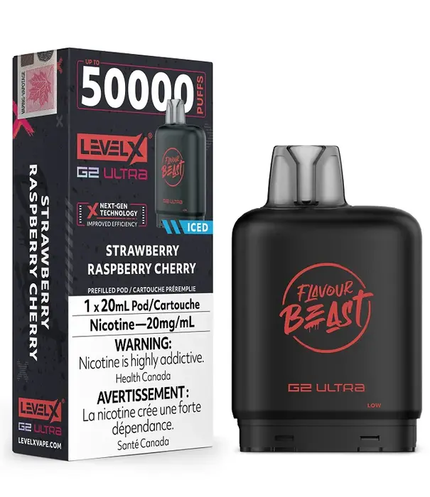 level X Strawberry Raspberry Cherry Ice Flavour Beast Level X G2 50k Disposable Vape Pod