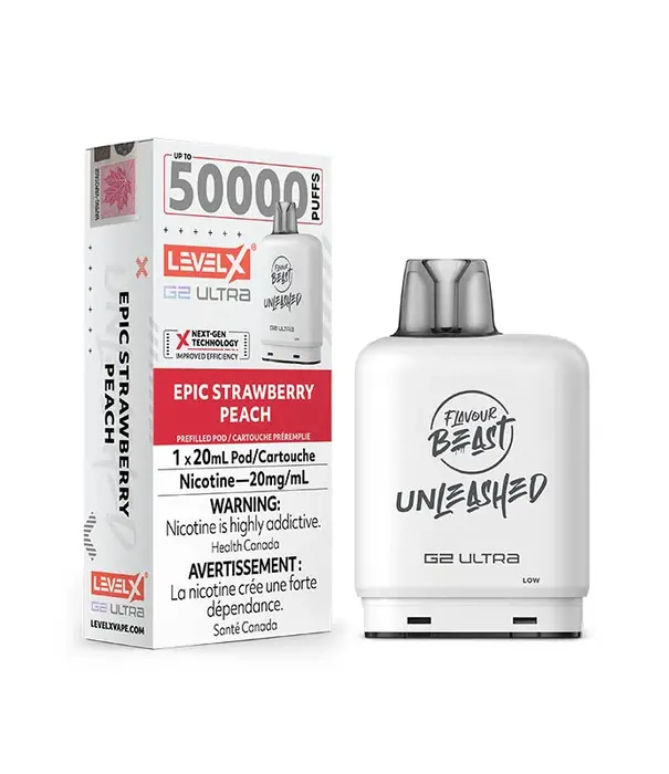 level X Epic Strawberry Peach Flavour Beast Unleashed Level X G2 50k Disposable Vape Pod