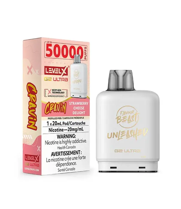 level X Strawberry Cheese Delight Flavour Beast Unleashed Cravin Level X G2 50k Disposable Vape Pod