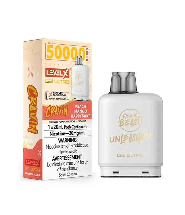 level X Peach Mango Happybake Flavour Beast Unleashed Cravin Level X G2 50k Disposable Vape Pod