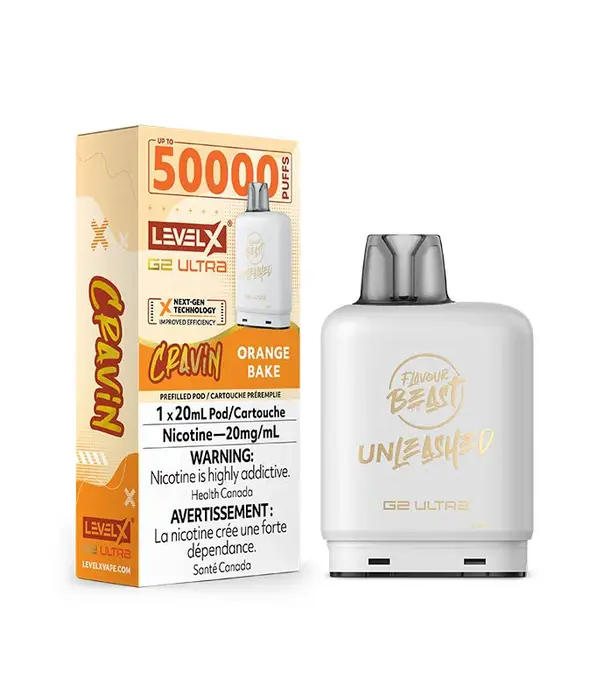 level X Orange Bake Flavour Beast Unleashed Cravin Level X G2 50k Disposable Vape Pod