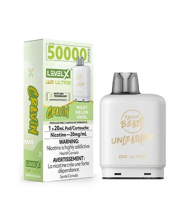 level X Milky Melon Swirl Flavour Beast Unleashed Cravin Level X G2 50k Disposable Vape Pod