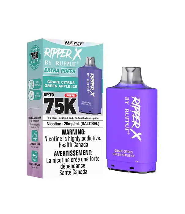 Ripper X by RUFPUF Grape Citrus Green Apple Ice Ripper X by RUFPUF 75k Disposable Vape Pod