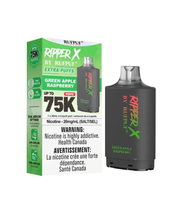 Ripper X by RUFPUF Green Apple Raspberry Ripper X by RUFPUF 75k Disposable Vape Pod