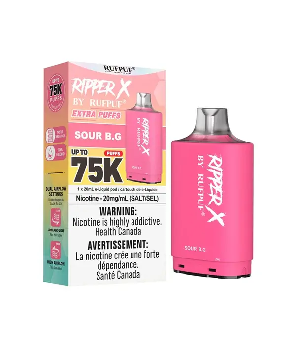 Ripper X by RUFPUF Sour Cherry BG Ripper X by RUFPUF 75k Disposable Vape Pod
