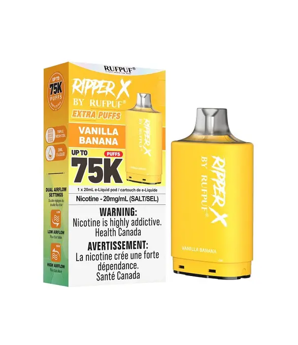 Ripper X by RUFPUF Vanilla Banana 10mg Ripper X By RUFPUF 75k Disposable Vape Pod