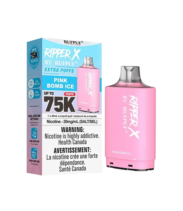 Ripper X by RUFPUF Pink Bomb Ice 10mg Ripper X By RUFPUF 75k Disposable Vape Pod