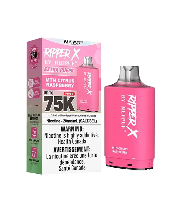 Ripper X by RUFPUF MTN Citrus Raspberry 10mg Ripper X by RUFPUF 75k Disposable Vape Pod