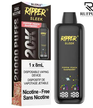 Poppin’ Peach Raspberry Zero Nicotine Ripper Sleek 20k Rechargeable Disposable