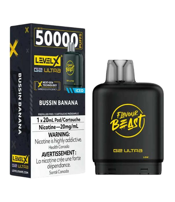 level X Bussin Banana Ice Flavour Beast Level X G2 Ultra 50k Disposable Vape Pod