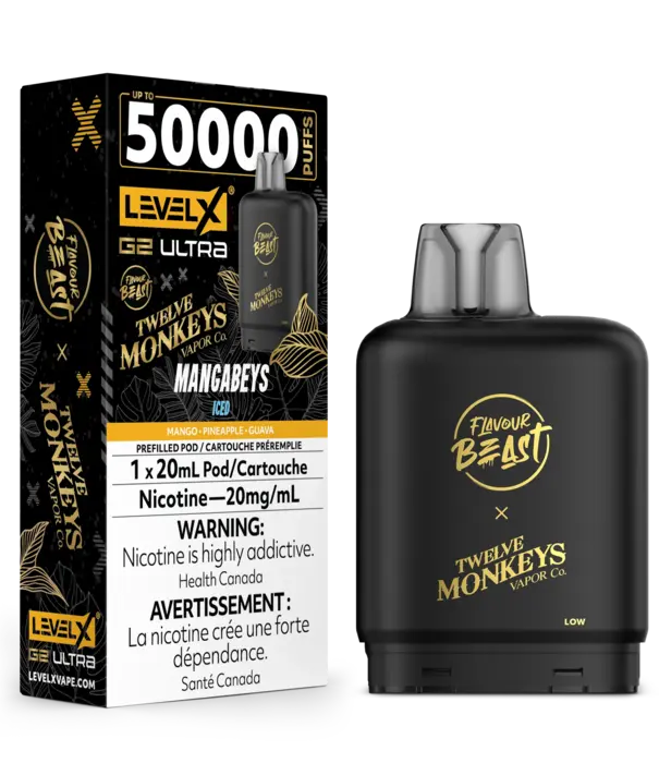 level X Mangabeys Ice Flavour Beast Twelve Monkeys Level X G2 Ultra 50k Disposable Vape Pod