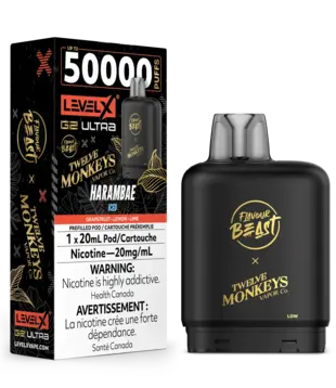 Harambae Ice Flavour Beast Twelve Monkeys Level X G2 Ultra 50k Disposable Vape Pod