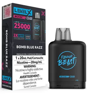 Bomb Blue Razz 20mg Flavour Beast Level X Refillable Dual Coil Pod Starter Kit