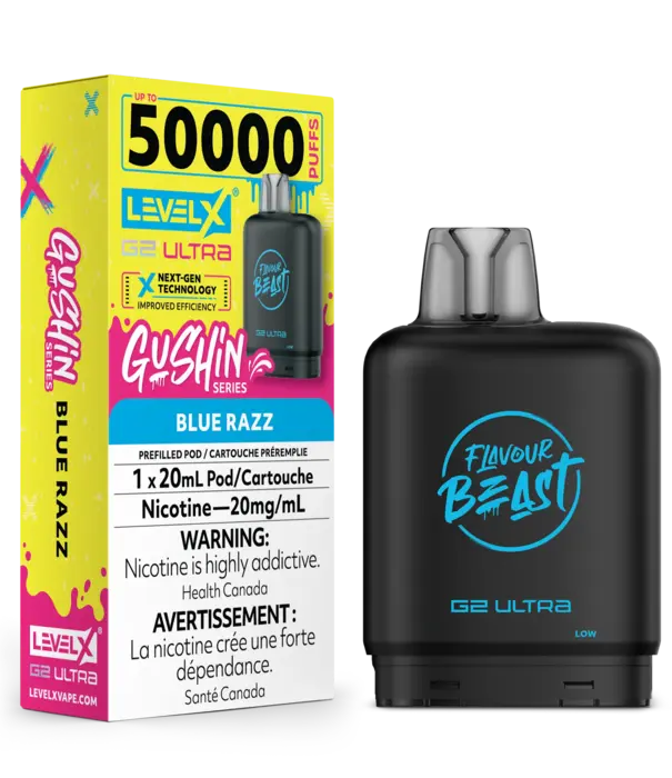 Flavour Beast Blue Razz Flavour Beast Gushin Level X G2 Ultra 50k Disposable Vape Pod