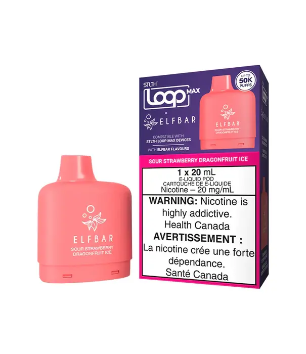 STLTH Sour Strawberry Dragonfruit Ice STLTH Loop Max Elfbar 50k Disposable Vape Pod