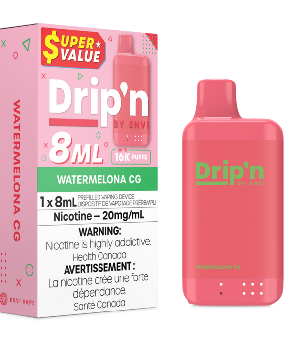 Envi Drip'n Watermelona CG Drip’N by Envi 8ml 16k Rechargeable Disposable