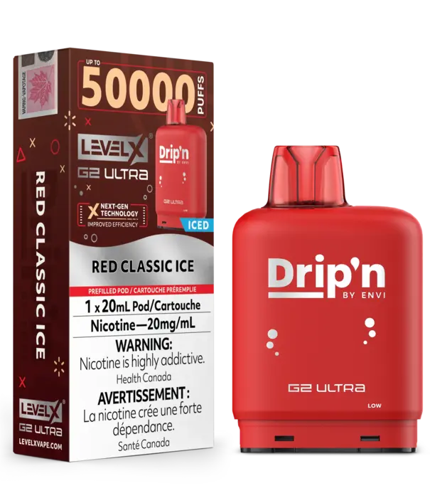 level X Red Classic Ice Drip’N Level X G2 Ultra 50k Disposable Vape Pod