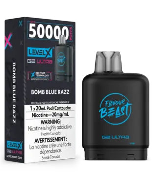 Bomb Blue Razz Level X G2 Ultra 50k Disposable Vape Pod