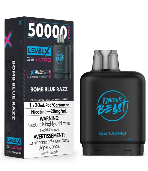 level X Bomb Blue Razz Flavour Beast Level X G2 Ultra 50k Disposable Vape Pod