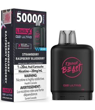 Strawberry Raspberry Blueberry Ice Flavour Beast Level X G2 Ultra 50k Disposable Vape Pod